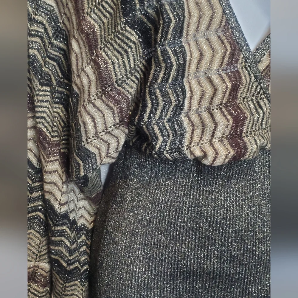 RAMPAGE Vintage Metallic Chevron Kimono Sleeve Knit Sweater Top Size Medium - Picture 4 of 7
